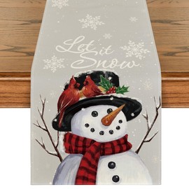 Artoid Mode Grey Silver Snowman Let It Snow Winter Table Runner, Seasonal Christmas Kitchen Dining Table Decoration for Home Party Decor 13x48 Inch