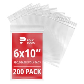 Poly Logic Clear 6" x 10" Reclosable Poly Mailer Bags 4 Mil Thick (200-Pack) | Plastic Resealable Polybags for Shipping, Mailing, Packaging & Storage | Large Poly Mailers Heavy-Duty