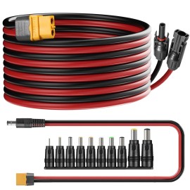 Keshoyal 10FT 12AWG Solar XT60 Charge Extension Cable MC4 to XT60 + 10-in-1 Kit Generator