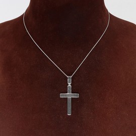 Poshadime Round Shape Black Onyx in 14K White Gold Plated Religious Cross Pendant Jewelry for Mens & Womens (0.65 Carat, Clarity VVS1-VVS2, Color D)