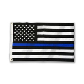 Thin Blue Line American Flag, Sewn & Embroidered (2 x 3 Feet, Thin Blue Line)