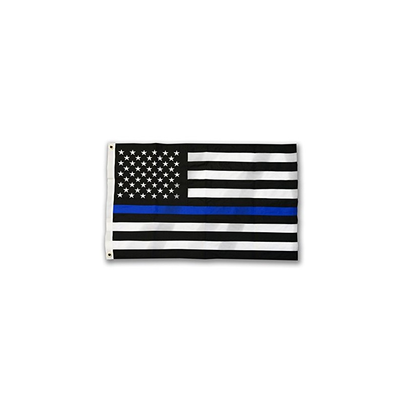 Thin Blue Line American Flag, Sewn & Embroidered (2 x