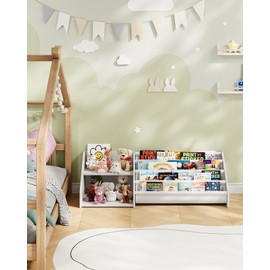 CHOEZON Kids Bookshelf and Toy Storage, Toddler Book Shelf with 2 Open Shelves and 4-Tier Sling Rack, for Kids Room, Nursery, Bedroom, Playroom, White MCW09WB