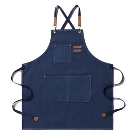 Duogoo Chef Apron for Men Women Canvas Aprons with 3 Pockets Cross Back Resistant Work Apron for Cooking, Blue