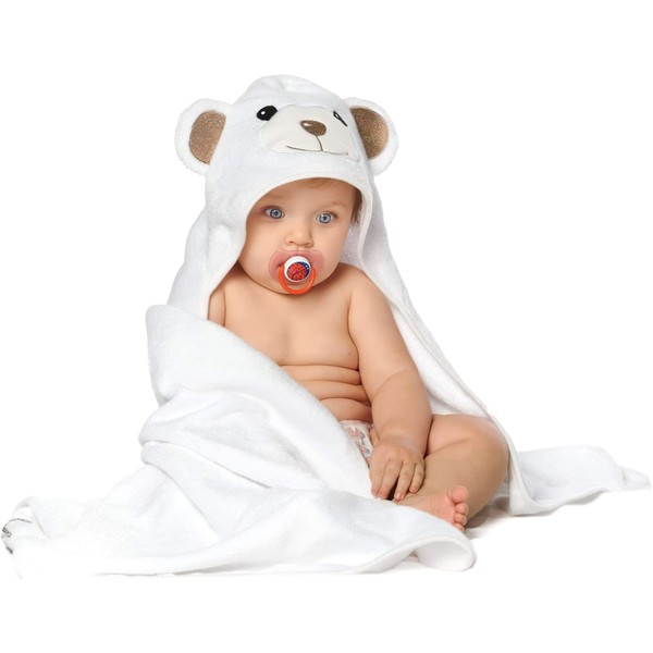 Baby Bath Robe 0-3 Months to 3 Years 90 x 90 cm, Baby Bath Cape with Hood 100% Natural Cotton | Extra Soft Baby Towel (White)
