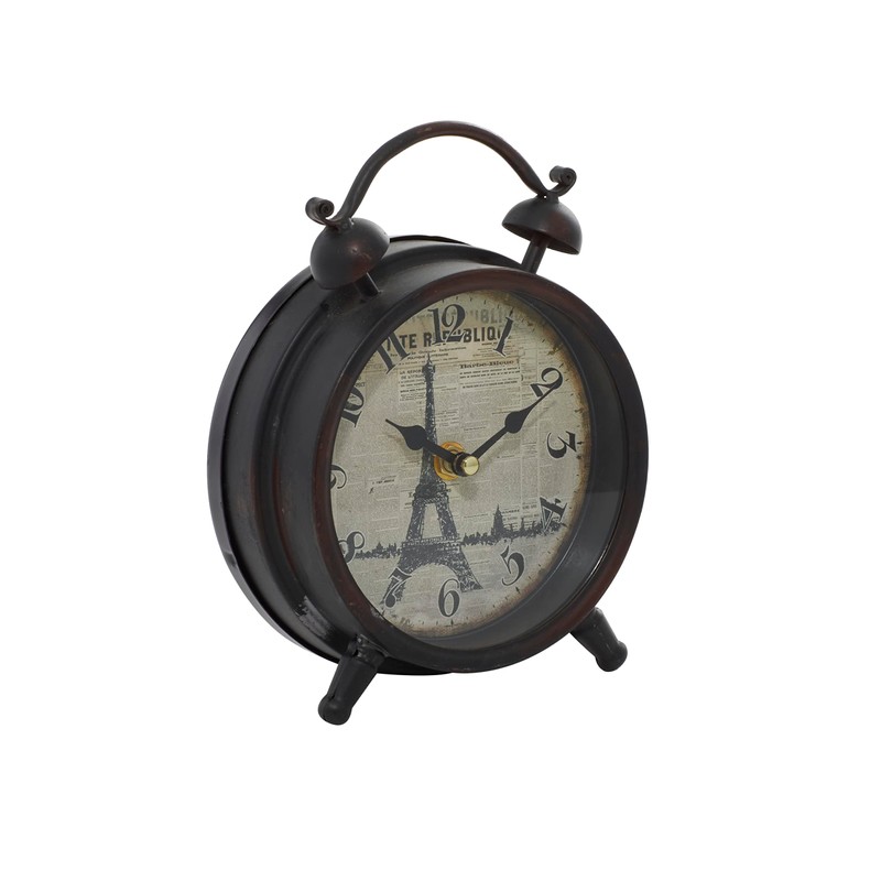 Deco 79 Metal Eiffel Tower Clock with Bell Style Top,