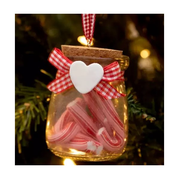 The Christmas Shoppe Christmas Ornament 3" Glass Candy Jar Filled