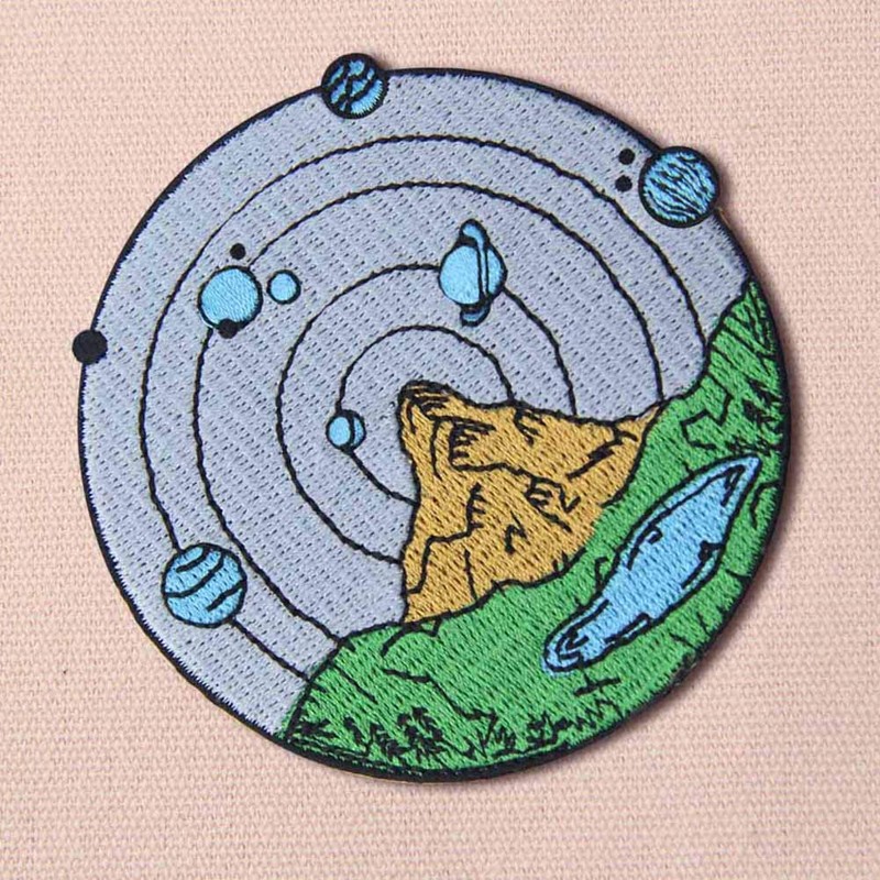 Mountain and Space Embroidered Badge Iron on or Sew on