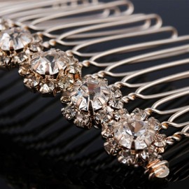 4 Pack Alloy Diamond Rhinestone Flower Hair Side Combs Wedding Bridal Jewelry Hair Clips for Women (Rose Gold, One Size)