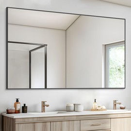 COFENY Black Bathroom Mirror, 48"X36" Rectangle Mirrors for Wall Metal Frame, Modern Vanity Wall Mirror for Bathroom Living Room, Entryway Hangs Horizontal or Vertical
