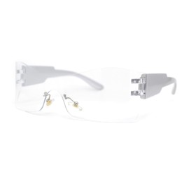 Womens Wrap Rimless Shield Plastic 80s Color Mirror Sunglasses Silver - Clear