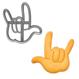 Mighty Gadget I Love You Hand Sign Cookie Cutter - 4x3.8" ASL Love Gesture Baking Mold (Random Color)