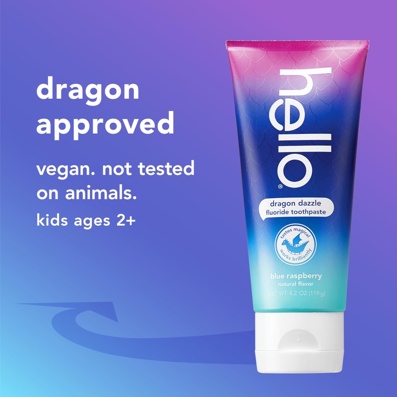 Hello Dragon Dazzle Blue Raspberry Kids Toothpaste, Fluoride Toothpaste, Ages