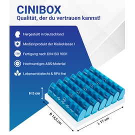 CINIBOX VIDA 7 – Tablettenbox 7 Tage – Helltürkis – Pillendose & Medikamentenbox mit jeweils 7 Fächern – leicht zu öffnen & sicher verschlossen – BPA-frei & lebensmittelecht – Made in DE