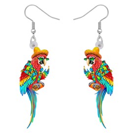 Acrylic Cute Parrot Earrings Hawaiian Summer Beach Tropical Birds Animals Dangle Jewelry For Women Bird Lovers Luau Gifts (Pink)