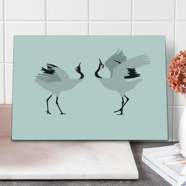 Lunarable Japanese Cutting Board, Asian Crane Birds with Opened Wings