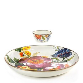 MACKENZIE CHILDS Chip-and-Dip Serving Set, Abundant Bowl and Pinch Bowl Set, White Flower Market