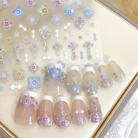 5D Embossed Nail Art Stickers Nail Decals Retro Laser Line Flower Gel Nail Sticker for Nail Art Supplies Self Adhesive Colorful Nail Design Kit Nail Art Decor