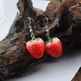 Strawberry Earrings for Women, Cute Fruit Strawberry Acrylic Earrings for Girls, Red Strawberry Dangle Earrings Hypoallergenic, 3D Strawberry Drop Earrings, Tropical Strawberry Earrings Studs