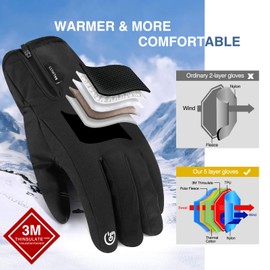 Balhvit -10℉ Waterproof Winter Gloves for Men & Women, Breathable Ski Snow Gloves 5-Layer Touch Screen for Cold Weather (M, Black)