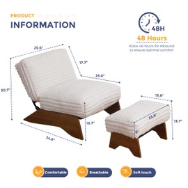 MAXYOYO Modern Adjustable Accent Chair with Ottoman, Upholstered Living Room Chair with Footrest Set, Soft Reclining Lounge for Bedroom, Apartment, Office, Beige