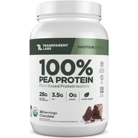 Transparent Labs 100% Pea Protein Powder - 28g Organic Plant Protein per Serving, Clean Pea Isolate Powder, USDA Organic, Vegan, Gluten-Free, Sugar-Free, Non-GMO - 30 Servings, Chocolate