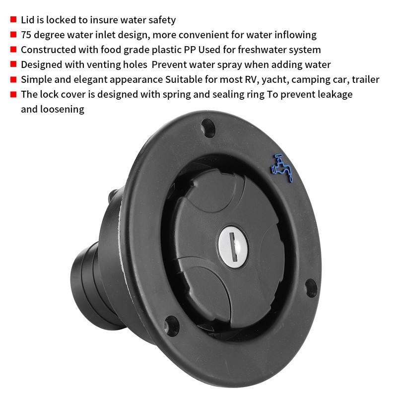 Round Water Inlet Fill Lock Tank Filling Port W/Key for