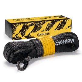 BUNKER INDUST 1/4" x 50FT Synthetic Winch Rope – 9500LBS Break Strength, Heavy-Duty ATV/UTV Winch Cable with Protective Sleeve (Black, 50FT)