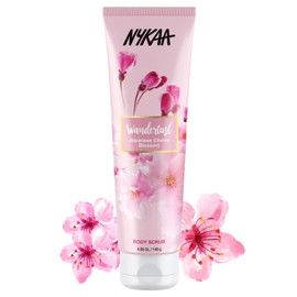 Nykaa Wanderlust Japanese Cherry Blossom Body Scrub - Enriched Aloe Vera & Jojoba Seed Oil - Reviving Dull and Dry Skin, Gently Exfoliate Dead Cells - Sodium and Sulphate Free, Paraben Free - 140gm