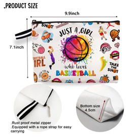 RBAFAO Basketball Gifts Basketball Cosmetic Bag Basketball Lovers gift, basketball gifts for girls team,Travel Makeup Organizer Zipper Pouch-Just a Girl Who Loves Basketball