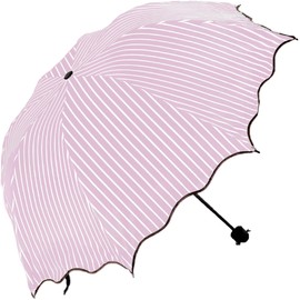 Royal Pine Women's Parasol, Foldable, UV Protection, Trifold, Large, Lightweight, Tulip Shape, Striped Pattern, Hair Elastic Set, 4 Colors, Pink, One size