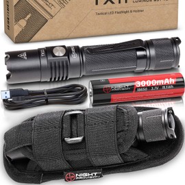 TX11 Tactical Flashlight & TH2C Premium Holster w/ USB-C Rechargeable Battery Luminus 1600 Lumens LED For Police Security Military Grade Brightest Tac Flashlights - Complete Tactical Edition