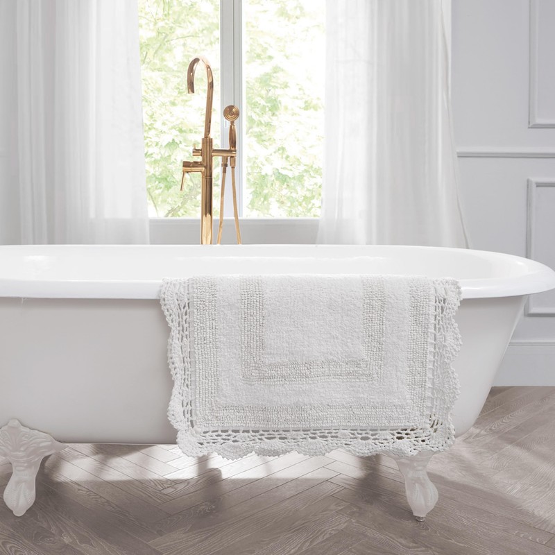 Laura Ashley Cotton Bath Rug, White, 21x34 in
