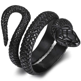 JewelryWe Mens Biker Snake Ring Vintage Gothic Snake Charm Statement Rings Band,Black(11)
