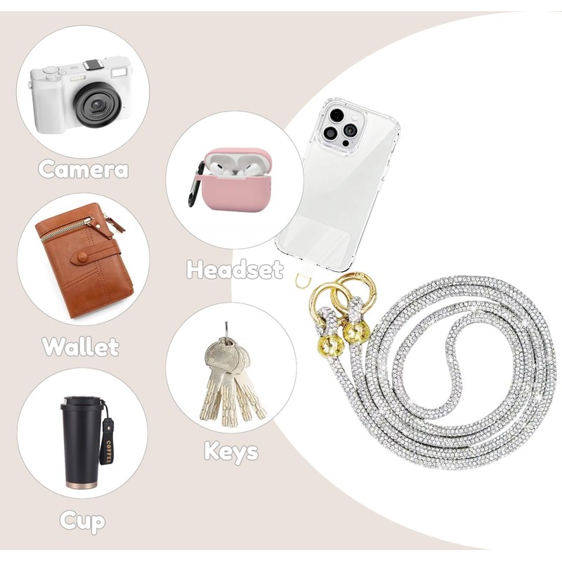 Miewenmogu Crystal Phone Lanyard for Women Sparkling Crossbody Phone Strap