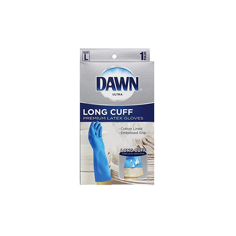 Dawn Large Reusable Latex Gloves, Long Cuff, Blue