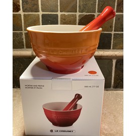 Le Creuset "Flame" 17 Oz Mortar & Pestle LE CREUSET Stoneware NWT Volcanic Ombre Orange