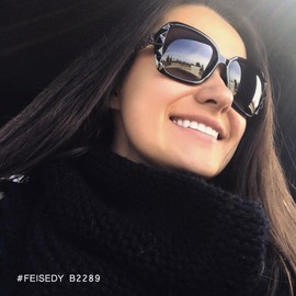 FEISEDY Trendy Polarised Sunglasses Womens UV400 Oversized Driving Ladies Sunglasses Sparkling Composite Shiny Frame B2289