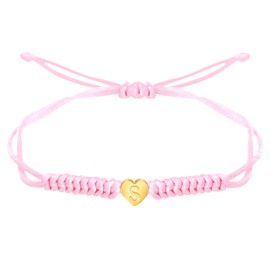 Dainty Gold Heart Love Charm Initial Bracelet Black Pink Red String Rope Letter Bracelet for Girls Boys Women Men Christmas Gift (Pink, S)