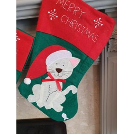Decsee Christmas Cat Stocking, 40cm Pet Cats Christmas Stockings Paw Stocking Socks Xmas Tree Ornaments Filler