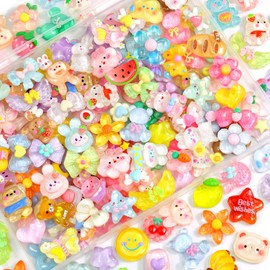 100Pcs Mixed Colors Slime Charms Assorted Cute Jelly Embellishments, Kawaii Accessories, Bulk Flatback Resin Ornament for Phone Junk Cases,Nail Art Design,Crafting Scrapbooking & DIY Decoration