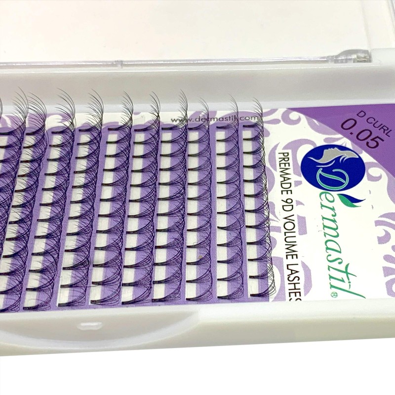 Dermastil 9D Premade Handmade Volume Eyelashes, D Curl, Thickness 0.05