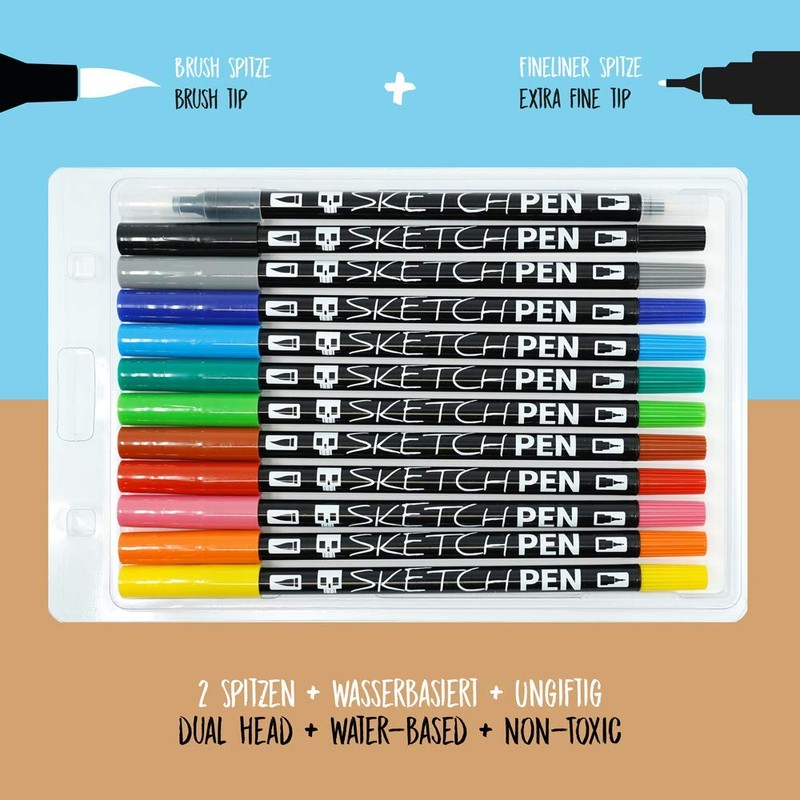 SKULLPAPER® SketchPen Set (Set 01-11 Colours + Blender)