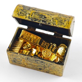 Tiny Fake Gold Bar Gold Coins Treasure Chest for Crafts Dollhouse Miniatures Pirate Party Decorations Micro Landscaping Decoration