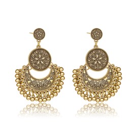 AILUOR Bohemian Ethnic Chandelier Tassel Hoop Earrings, Vintage Style Fringe Flowers Tassels Dangle Earrings for Women Lotus Mexico Gypsy Drop Dangle Earring for Women Jewellery, Zinc, No Gemstone