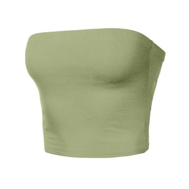 Women Strapless Tube Tops Basic Crop Strachy Bandeau Backless Sleeveless SAGE L
