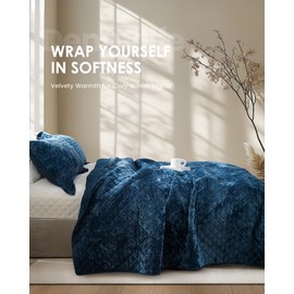 dennylife Luxury Velvet Queen Quilt Set, Ultra Soft Lightweight Velvet Comforter Set, Oversized Bedspread Coverlet with 2 Shams Diamond Pattern, for All Season (Blue)