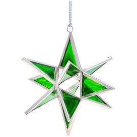 Handcrafted Stained Glass Moravian Star Ornament 3D Fair Trade Christmas Tree Decoration Multidimensional Home Decor Unique Design (Green, Medium)