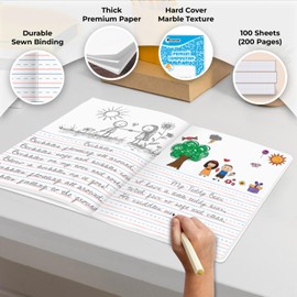 Rosmonde 50 Pack Bulk Composition Notebook, K-2 Primary Ruled, 200 Pages (100 Sheets), 9-3/4 x 7-1/2, Primary Composition Notebook Bulk With Header For Drawing, Grades K-2, Bulk School Supplies