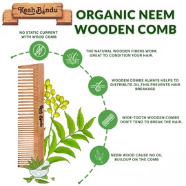 KESHBINDU 100% Handmade Organic Pure Anime Wooden Dual Tooth Hair Comb | Women & Men | Natural & Eco-Friendly | Anti-Static Natural Curly Hair Styling Comb
